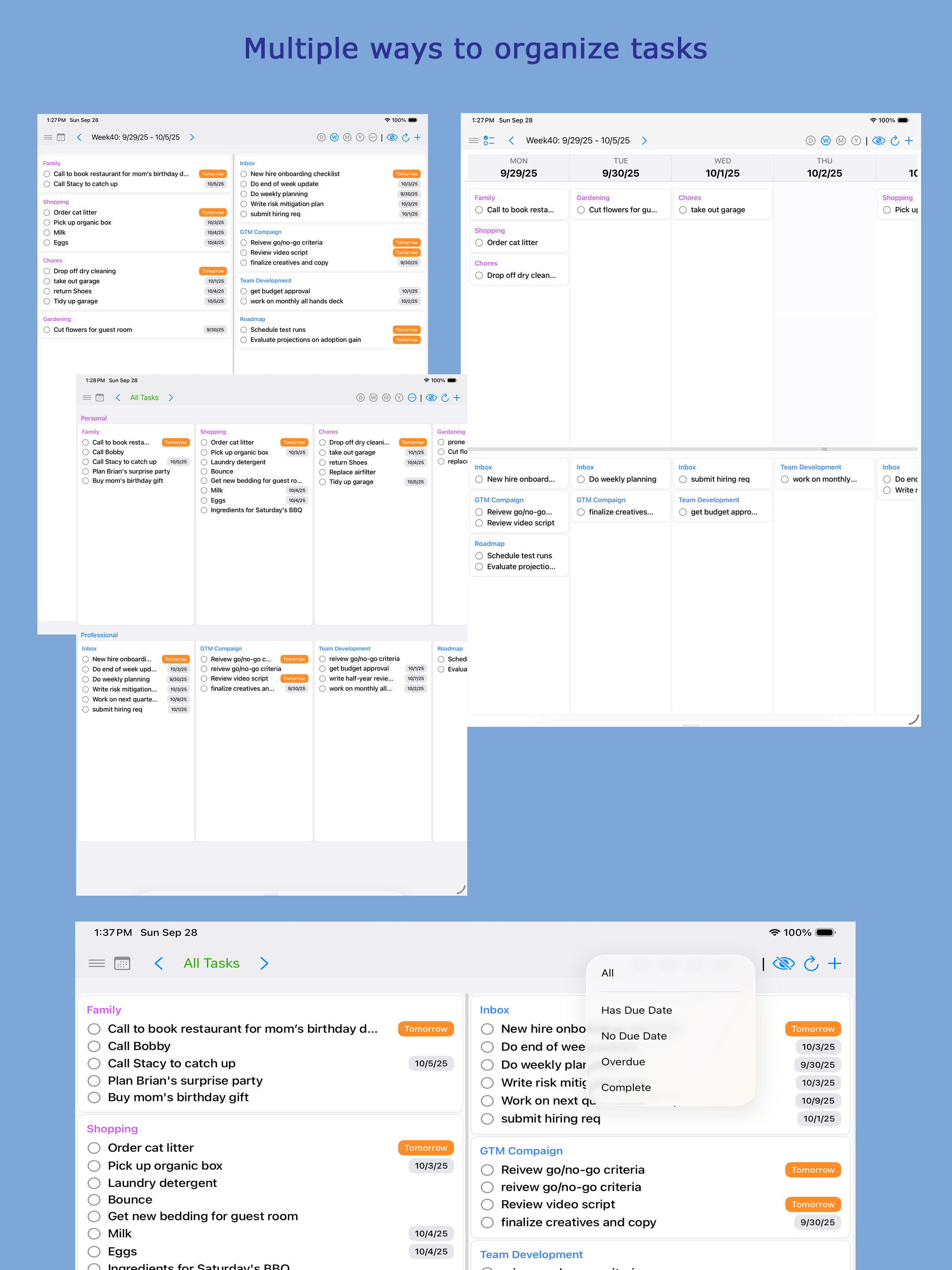 Lotus Planner task filters